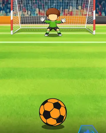 Football minigame: a ball on the penalty spot facing a goalkeeper in front of the net